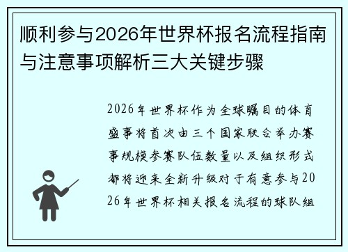 顺利参与2026年世界杯报名流程指南与注意事项解析三大关键步骤 顺利参与2026年世界杯报名流程指南与注意事项解析三大关键步骤